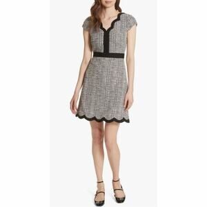 Kate Spade New York Scalloped Tweed Black White Boucle Mini Dress